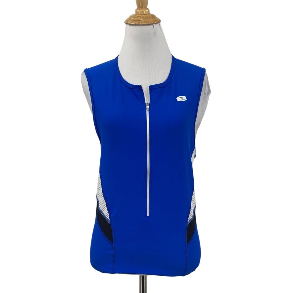 Sugoi Cycling Jersey Womens L Large Blue Half Zip Sleeveless Vented Fitted Shirt